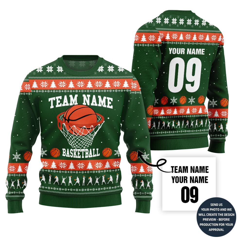 Custom Team Name Basketball Christmas Sweater