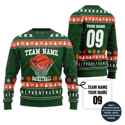 Custom Team Name Basketball Christmas Sweater