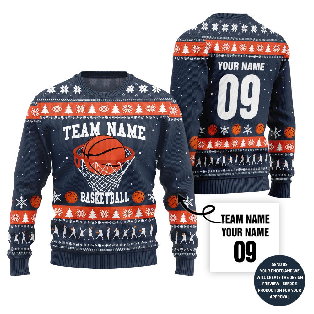 Custom Team Name Basketball Christmas Sweater