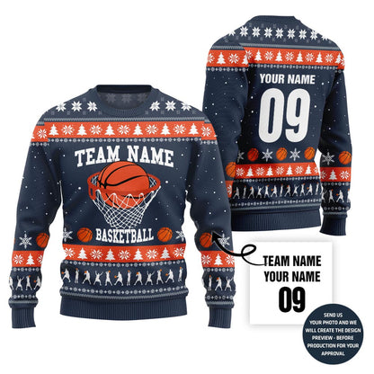 Custom Team Name Basketball Christmas Sweater
