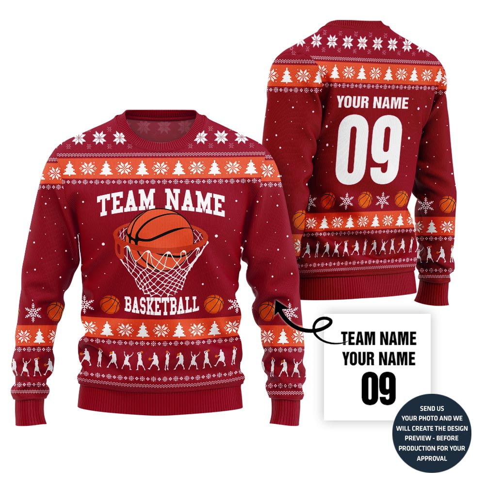 Custom Team Name Basketball Christmas Sweater