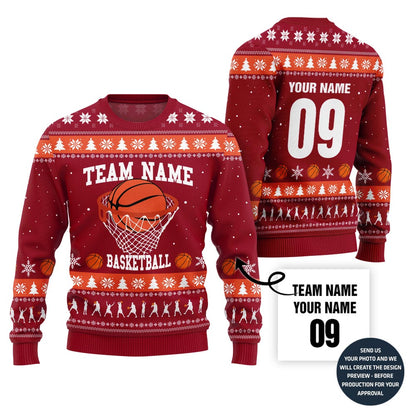 Custom Team Name Basketball Christmas Sweater