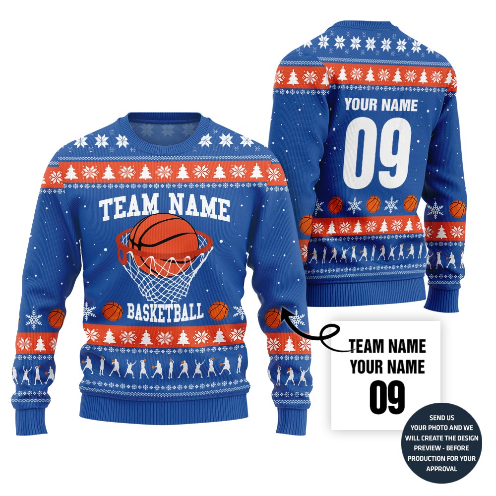 Custom Team Name Basketball Christmas Sweater