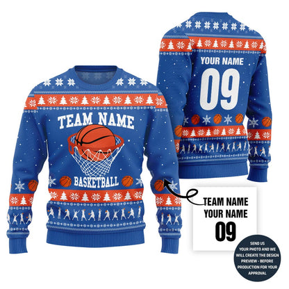 Custom Team Name Basketball Christmas Sweater