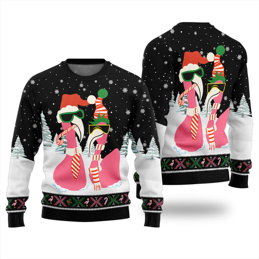 Cool Flamingo Funny Christmas Sweater For Couple