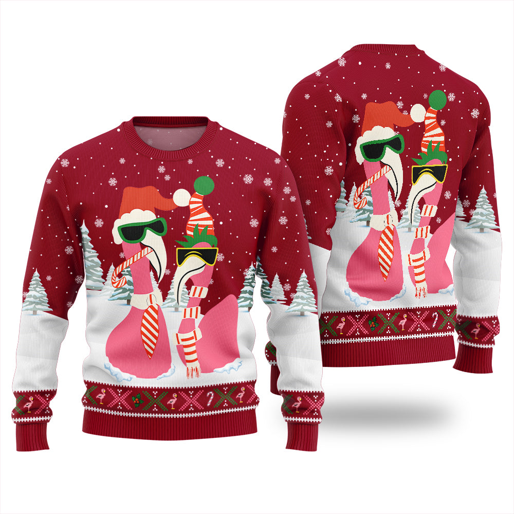 Cool Flamingo Funny Christmas Sweater For Couple