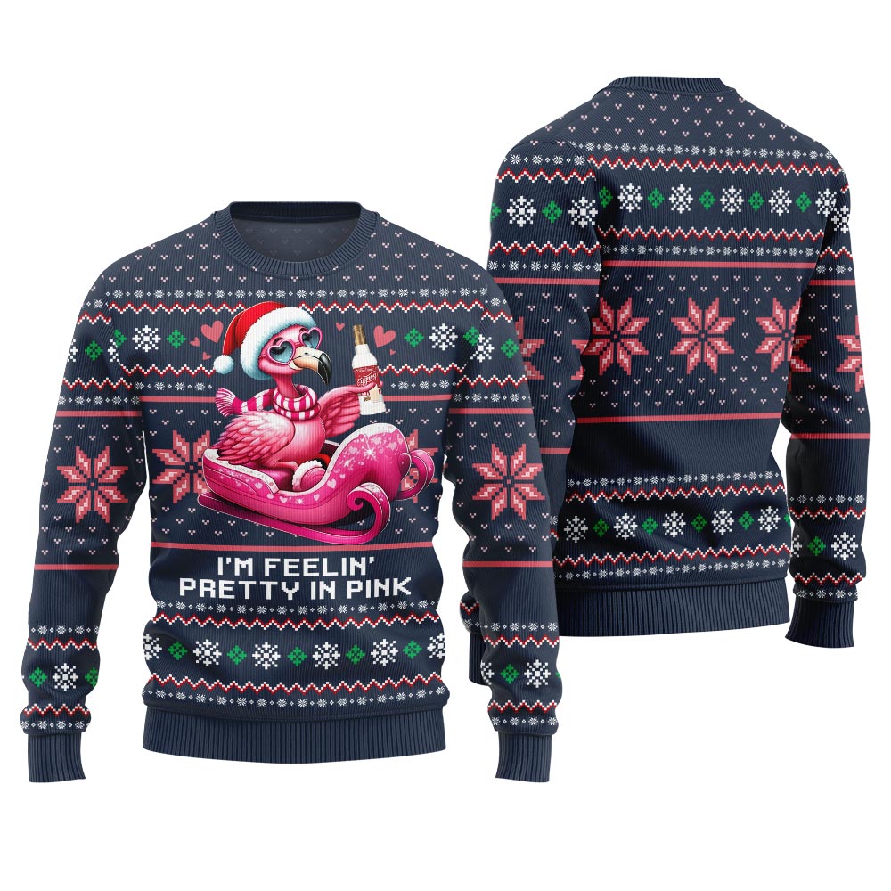 Flamingo With Eggnog Funny Christmas Sweater