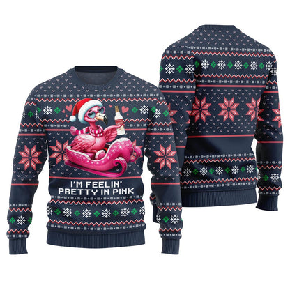Flamingo With Eggnog Funny Christmas Sweater