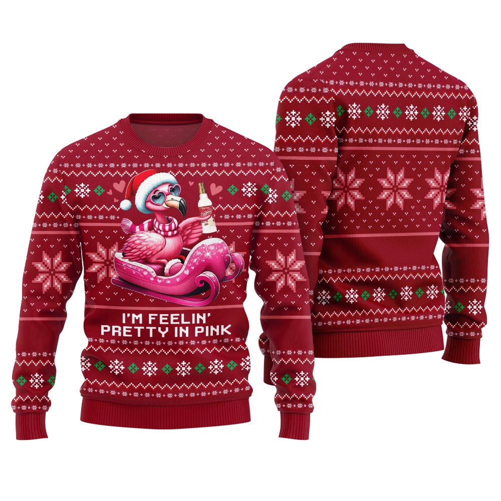 Flamingo With Eggnog Funny Christmas Sweater