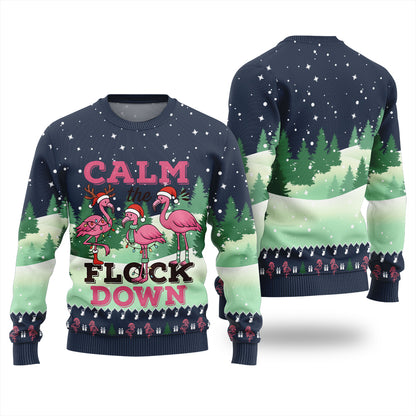 Calm The Flock Down Funny Christmas Sweater