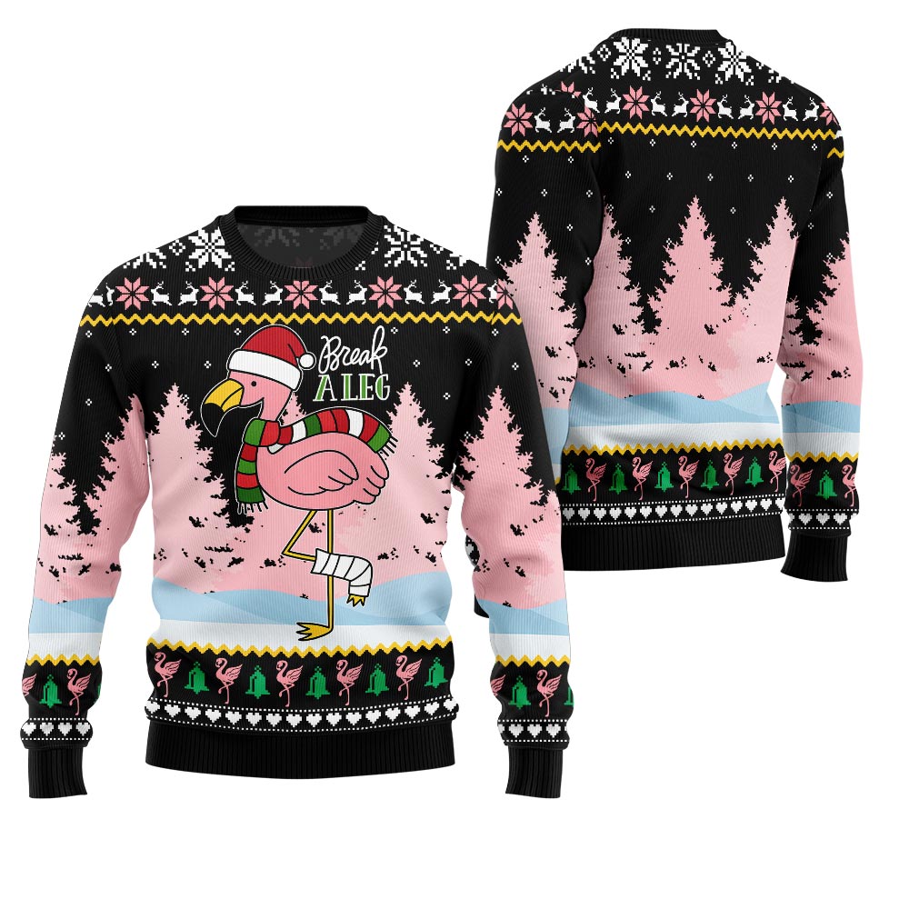 Flamingo Break A Leg Funny Christmas Sweater