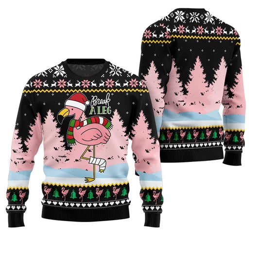 Flamingo Break A Leg Funny Christmas Sweater