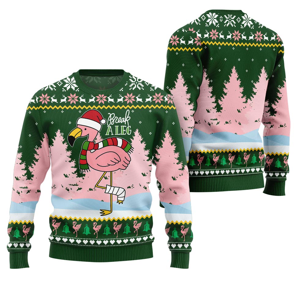 Flamingo Break A Leg Funny Christmas Sweater