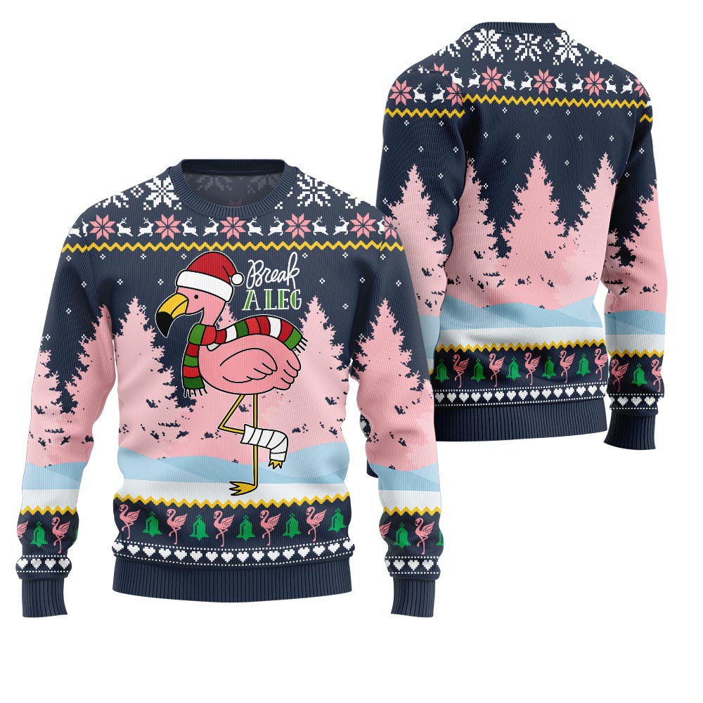 Flamingo Break A Leg Funny Christmas Sweater