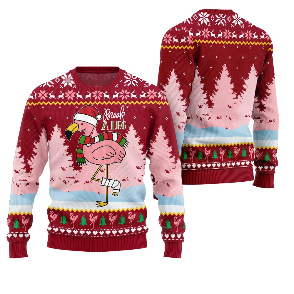 Flamingo Break A Leg Funny Christmas Sweater