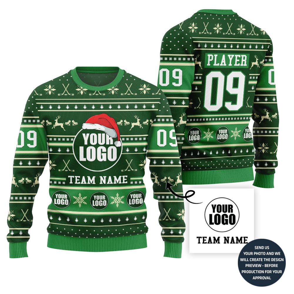 Epic Ice Hockey Custom Logo Ugly Xmas Sweater