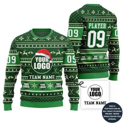 Epic Ice Hockey Custom Logo Ugly Xmas Sweater