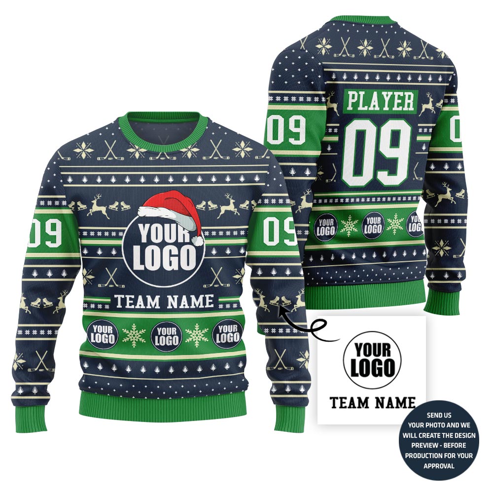 Epic Ice Hockey Custom Logo Ugly Xmas Sweater
