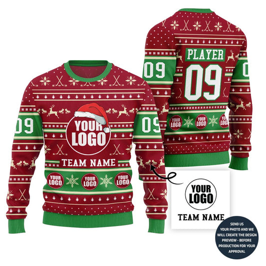 Epic Ice Hockey Custom Logo Ugly Xmas Sweater