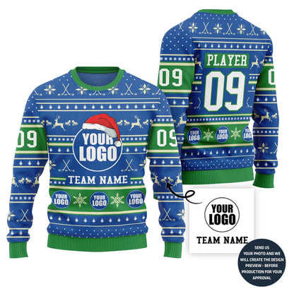 Epic Ice Hockey Custom Logo Ugly Xmas Sweater