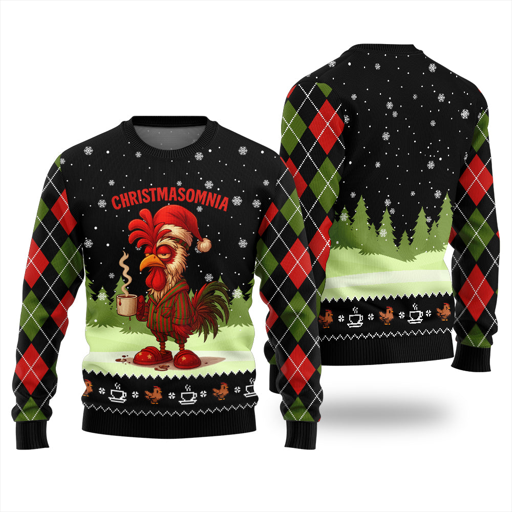 Sleepy Rooster Ugly Christmas Sweater