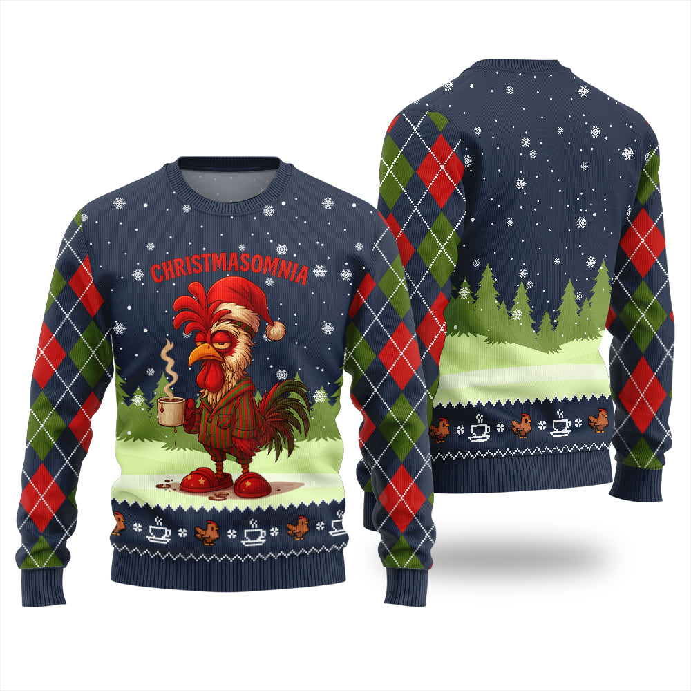 Sleepy Rooster Ugly Christmas Sweater