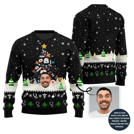 Christmas Tree Medical Custom Face Ugly Sweater