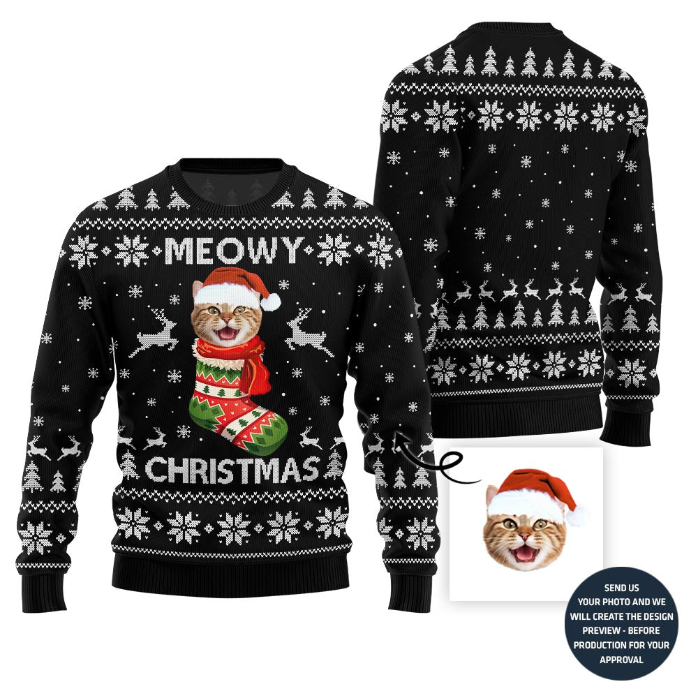Custom Cat Face Ugly Christmas Sweater