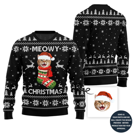 Custom Cat Face Ugly Christmas Sweater
