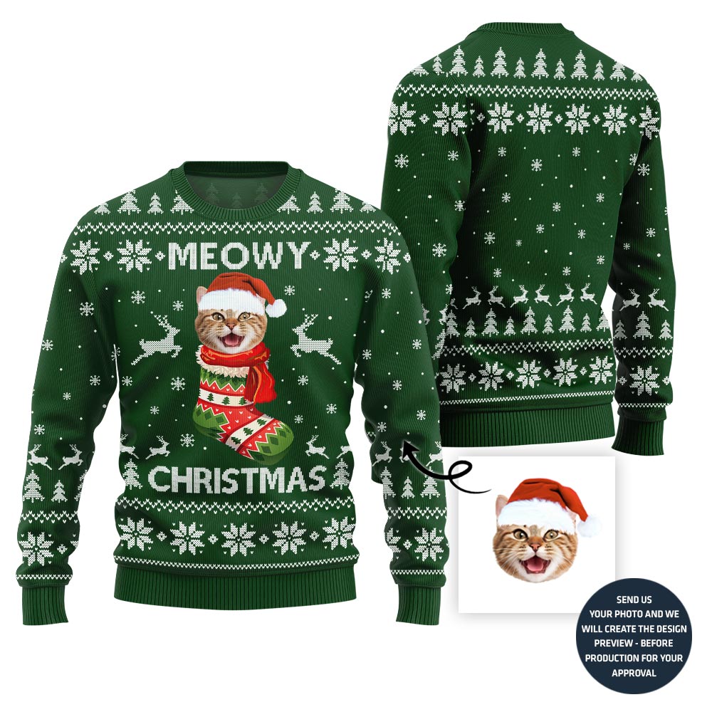 Custom Cat Face Ugly Christmas Sweater