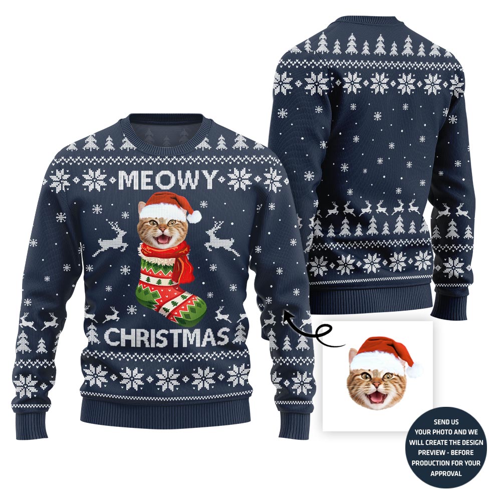 Custom Cat Face Ugly Christmas Sweater