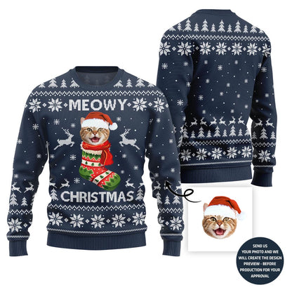 Custom Cat Face Ugly Christmas Sweater
