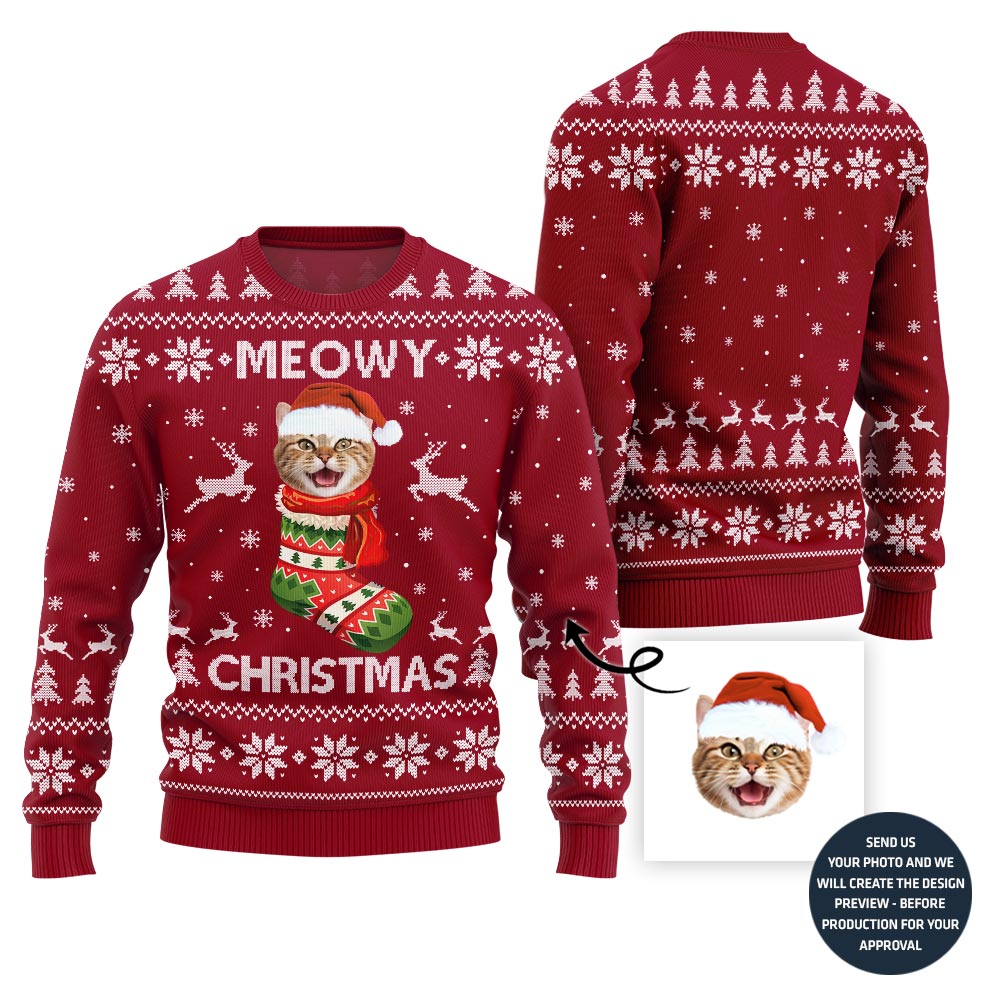 Custom Cat Face Ugly Christmas Sweater