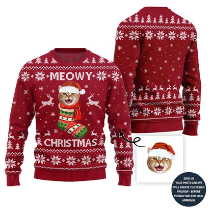 Custom Cat Face Ugly Christmas Sweater