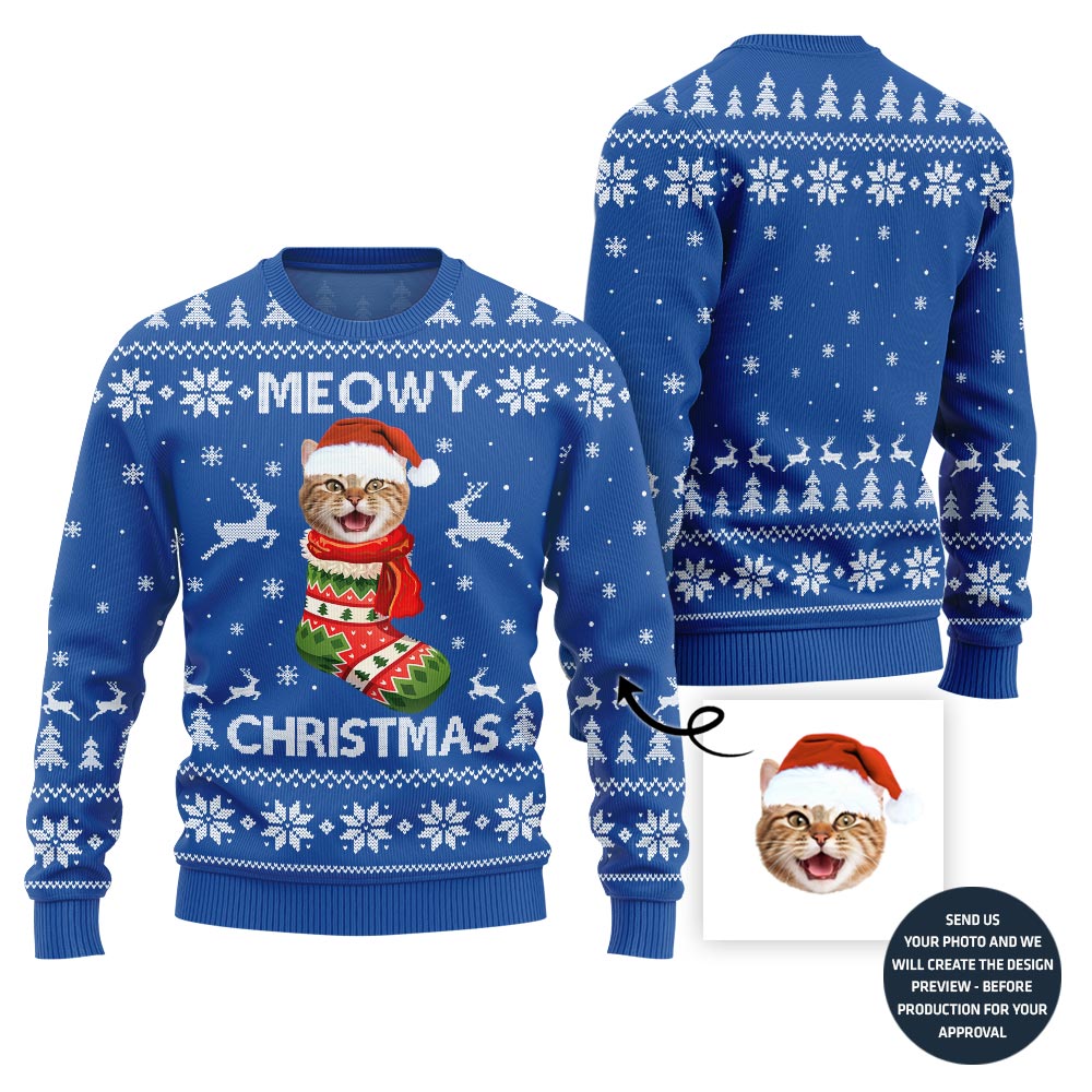 Custom Cat Face Ugly Christmas Sweater