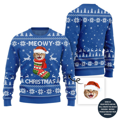 Custom Cat Face Ugly Christmas Sweater