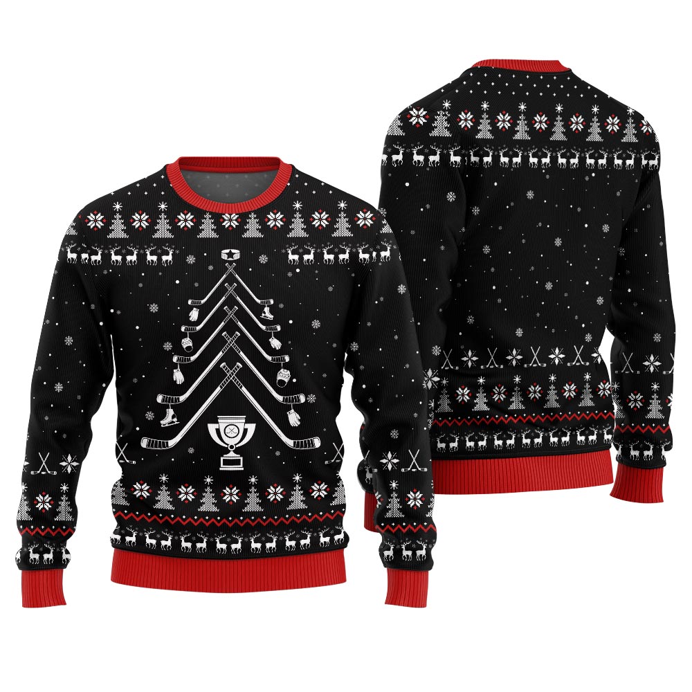 Hockey Stick Tree Christmas Sweater