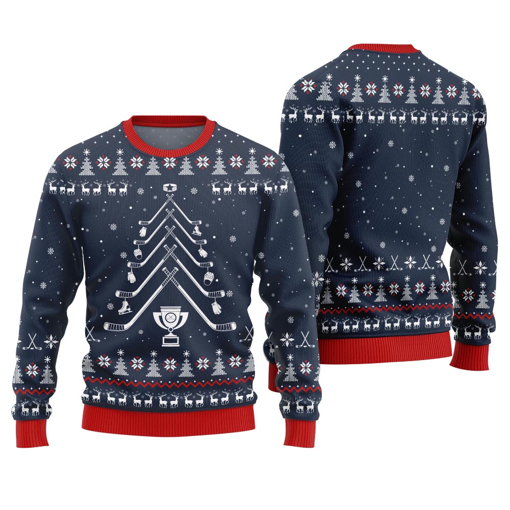Hockey Stick Tree Christmas Sweater