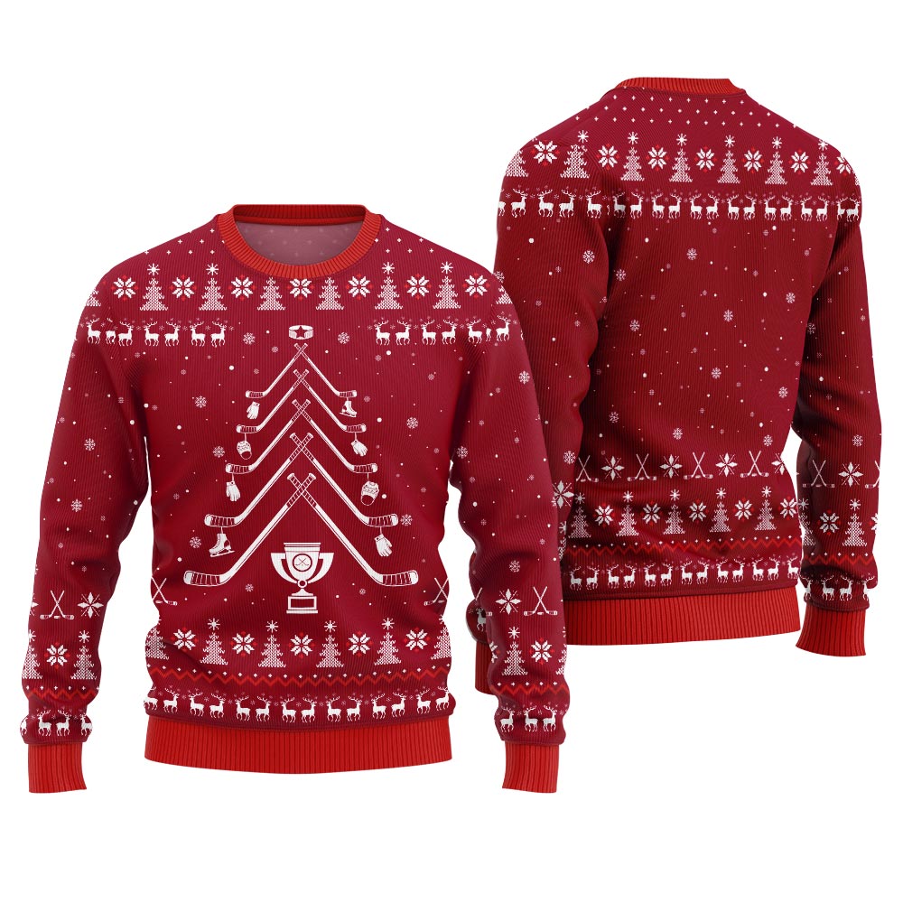 Hockey Stick Tree Christmas Sweater
