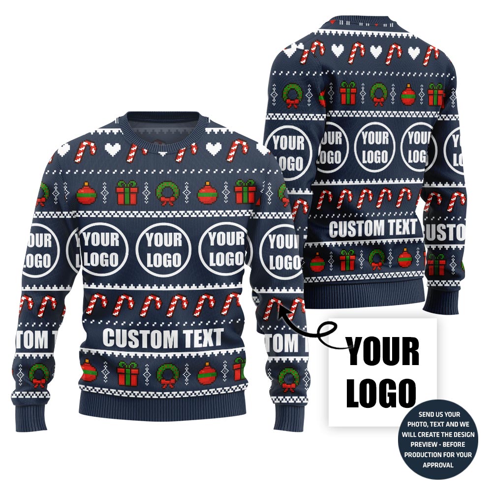 Custom Logo And Text Around Christmas Sweater