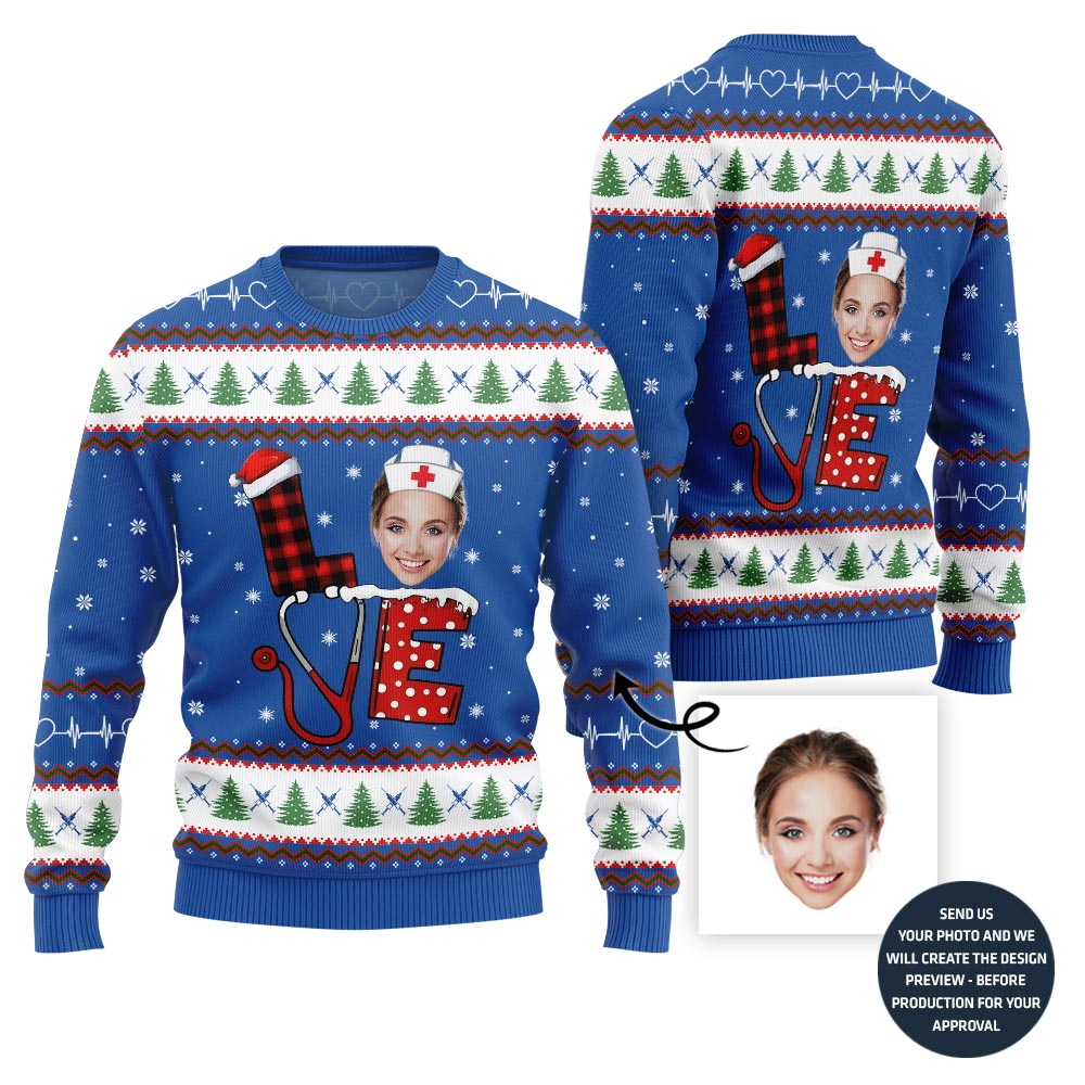 Nurse Custom Face Ugly Christmas Sweater
