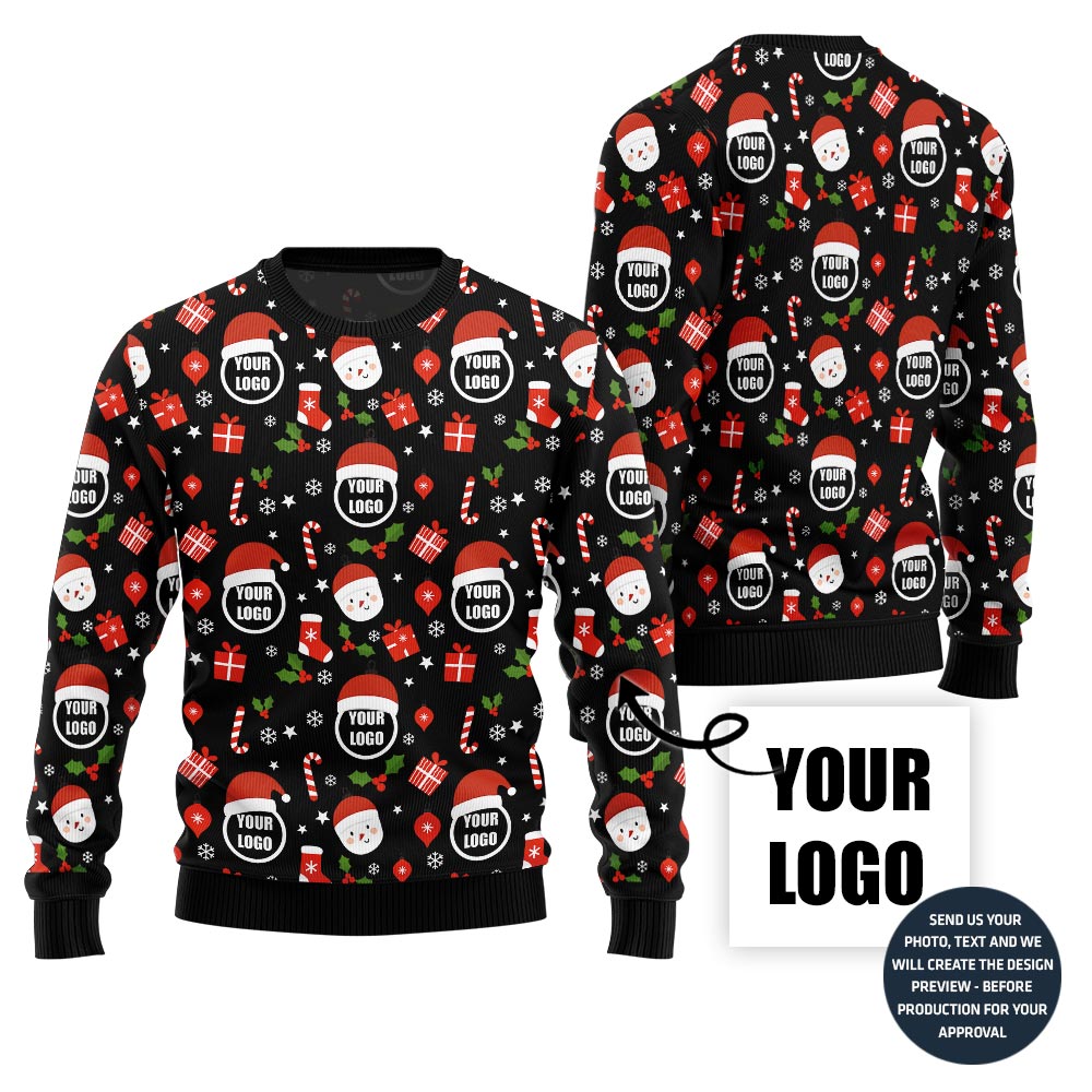 Custom Logo Repeated Pattern Ugly Christmas Sweater