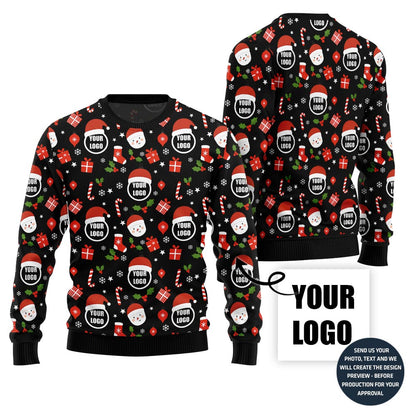 Custom Logo Repeated Pattern Ugly Christmas Sweater