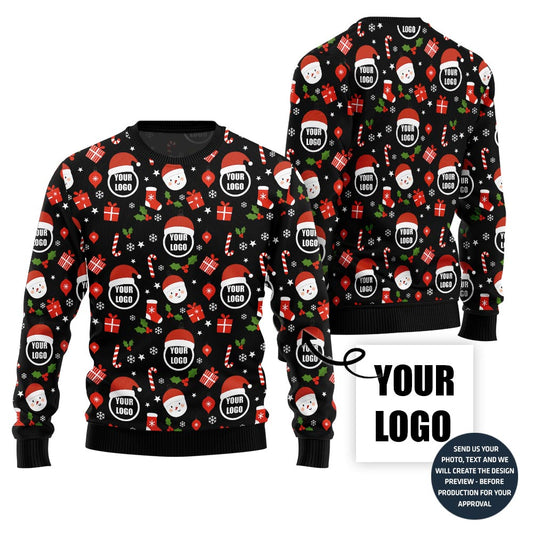 Custom Logo Repeated Pattern Ugly Christmas Sweater