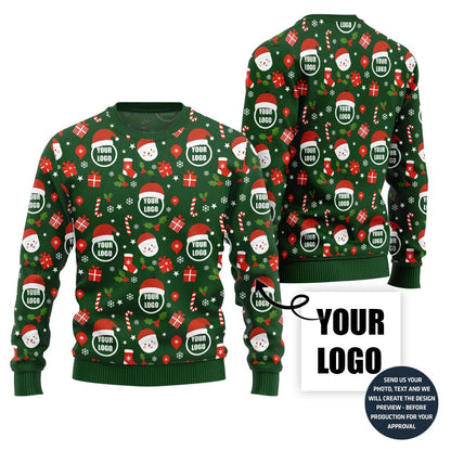Custom Logo Repeated Pattern Ugly Christmas Sweater