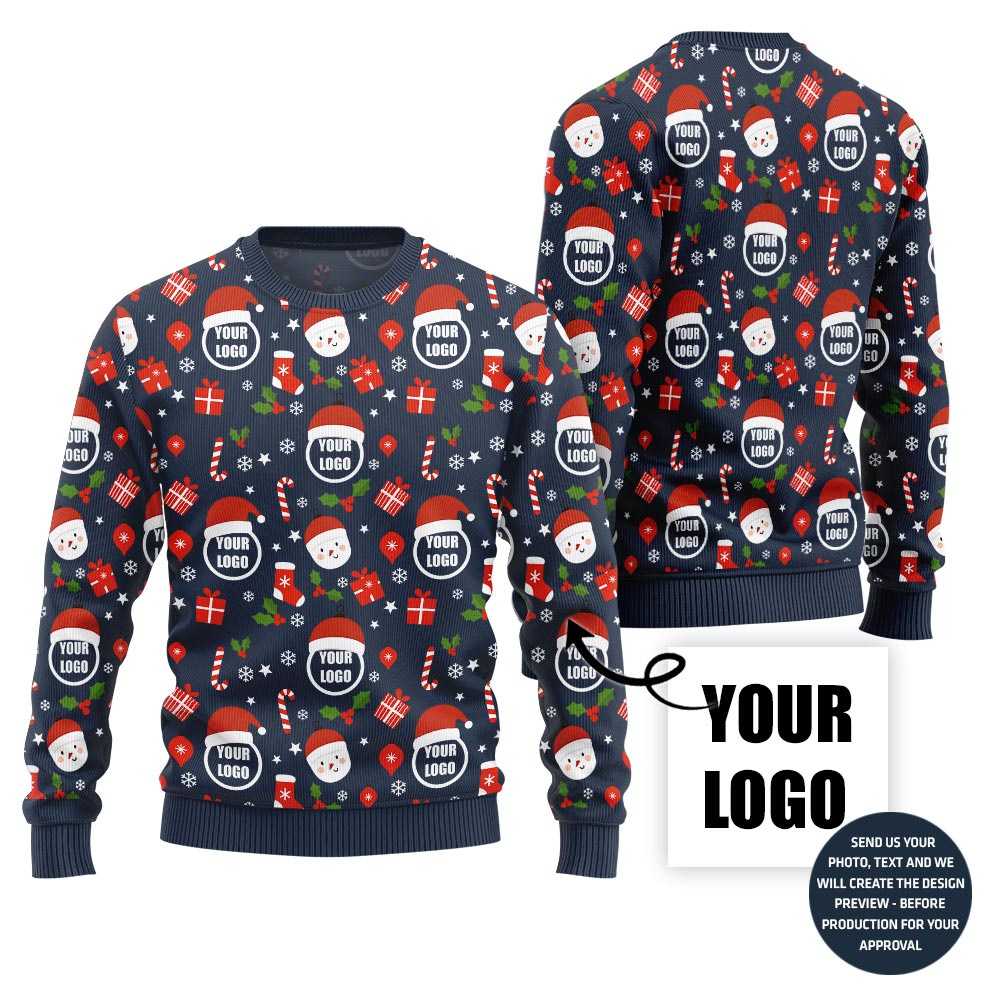 Custom Logo Repeated Pattern Ugly Christmas Sweater