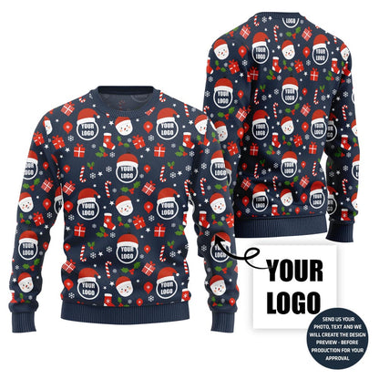 Custom Logo Repeated Pattern Ugly Christmas Sweater