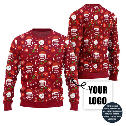 Custom Logo Repeated Pattern Ugly Christmas Sweater
