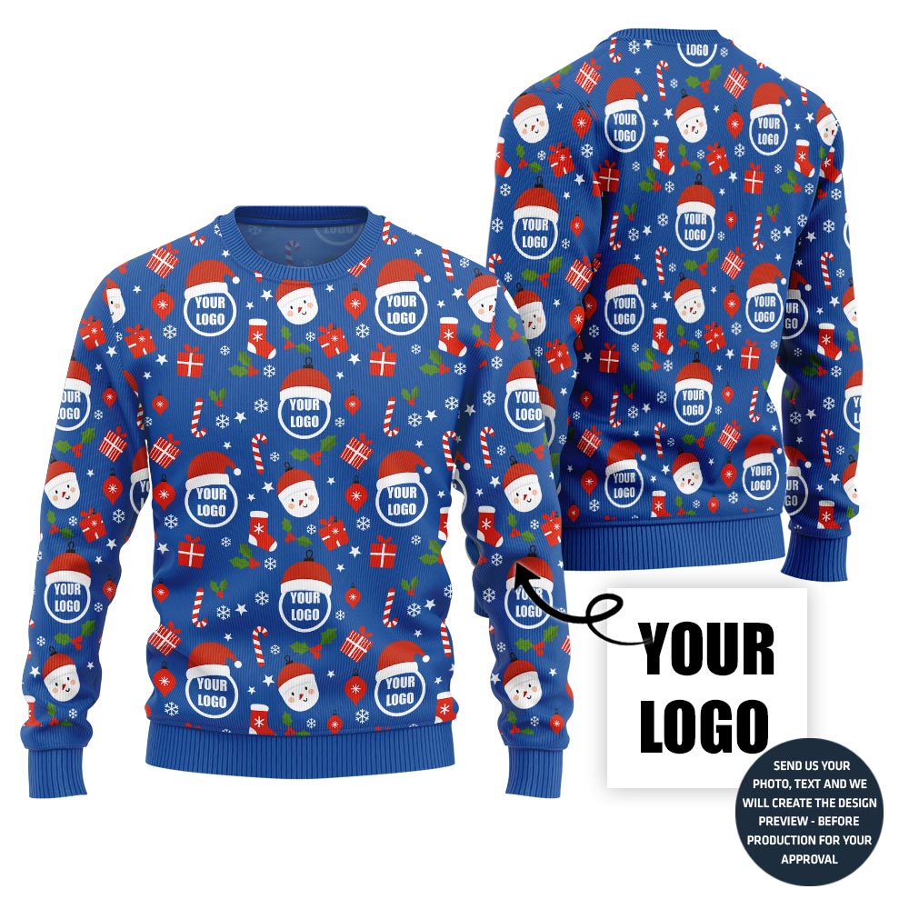 Custom Logo Repeated Pattern Ugly Christmas Sweater