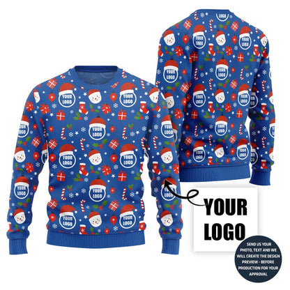Custom Logo Repeated Pattern Ugly Christmas Sweater